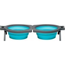 Loving Pets Bella Roma Travel Double Diner for Dogs Small Blue