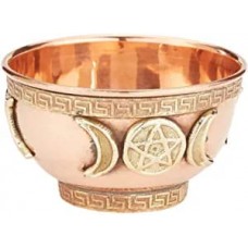 Triple Moon Pentacle Copper Offering Bowl 3", , Great for Altar use, Ritual use